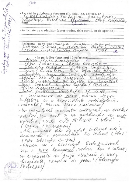 M-1302-2 - Fisa de scriitor VLAD I. MIHAIL